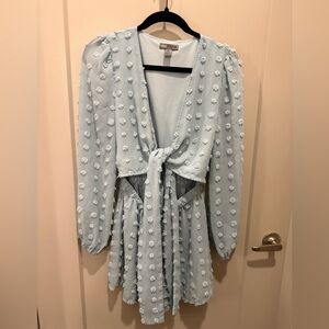 Light Blue Textured Tie-Front Romper